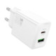 Baltas 30W GaN 1xUSB-C + 1xUSB-A pakrovėjas "Hoco N71"
