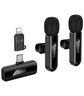 Juodas belaidžis mikrofonas USB-C/Lightning "Hoco L20A"