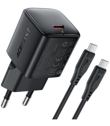 Juodas 1xUSB-C (PD/QC/FCP/AFC) 30W pakrovėjas + 120cm USB-C - USB-C laidas "Acefast A118"