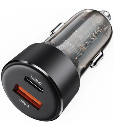 Juodas 1xUSB-A + 1xUSB-C 60W automobilinis pakrovėjas "Acefast B12"