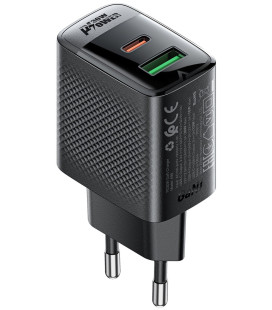 Juodas 1xUSB-A + 1xUSB-C (PD/QC/FCP/AFC) 30W GaN pakrovėjas "Acefast A98"