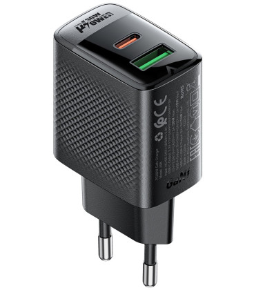 Juodas 1xUSB-A + 1xUSB-C (PD/QC/FCP/AFC) 30W GaN pakrovėjas "Acefast A98"