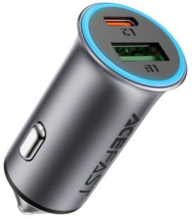 Pilkas 1xUSB-A + 1xUSB-C 95W automobilinis pakrovėjas "Acefast B16"