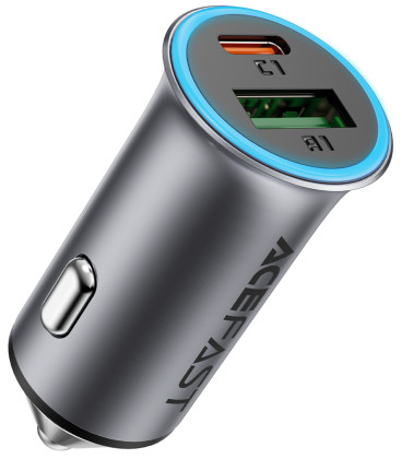 Pilkas 1xUSB-A + 1xUSB-C 95W automobilinis pakrovėjas "Acefast B16"