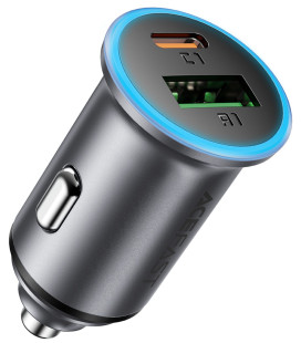 Pilkas 1xUSB-A + 1xUSB-C 65W automobilinis pakrovėjas "Acefast B15"