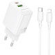 Baltas 20W 1xUSB-A + 1xUSB-C pakrovėjas + 100cm USB-C - Lightning laidas "Borofone BN27"