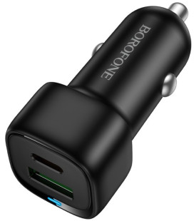 Juodas automobilinis 38W USB-C + USB-A pakrovėjas "Borofone BZ34B"