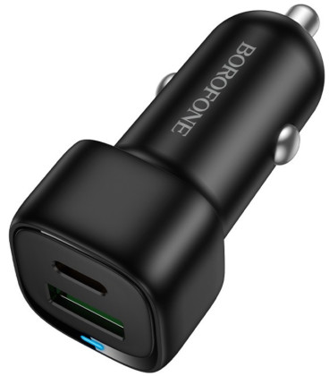 Juodas automobilinis 38W USB-C + USB-A pakrovėjas "Borofone BZ34B"
