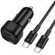 Juodas automobilinis 38W USB-C + USB-A pakrovėjas + 100cm USB-C - USB-C laidas "Borofone BZ34B"
