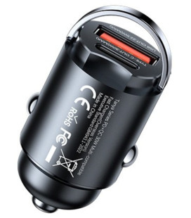 Juodas automobilinis 30W USB-A + USB-C pakrovėjas "Remax RCC359"