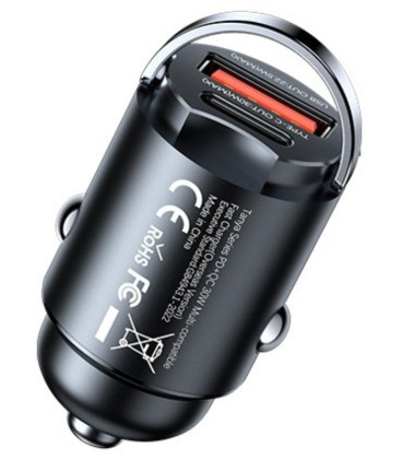 Juodas automobilinis 30W USB-A + USB-C pakrovėjas "Remax RCC359"