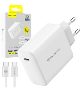 Baltas 1xUSB-C PD QC 65W GaN4 pakrovėjas + 100cm USB-C - USB-C laidas "Blavec Wall Charger BC-8"