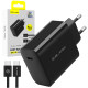 Juodas 1xUSB-C PD QC 65W GaN4 pakrovėjas + 100cm USB-C - USB-C laidas "Blavec Wall Charger BC-8"
