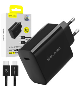 Juodas 1xUSB-C PD QC 65W GaN4 pakrovėjas + 100cm USB-C - USB-C laidas "Blavec Wall Charger BC-8"