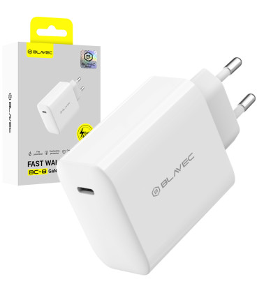 Baltas 1xUSB-C PD QC 65W GaN4 pakrovėjas "Blavec Wall Charger BC-8"