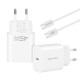 Baltas 1xUSB-C PD QC 45W GaN4 pakrovėjas + 100cm USB-C - USB-C laidas "Blavec Wall Charger BC-7"