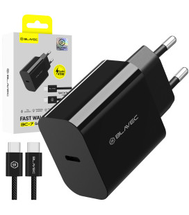Juodas 1xUSB-C PD QC 45W GaN4 pakrovėjas + 100cm USB-C - USB-C laidas "Blavec Wall Charger BC-7"
