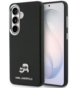Juodas dėklas Samsung Galaxy S26 telefonui "Karl Lagerfeld Grained PU Leather K&CH Heads Magnetic Case"
