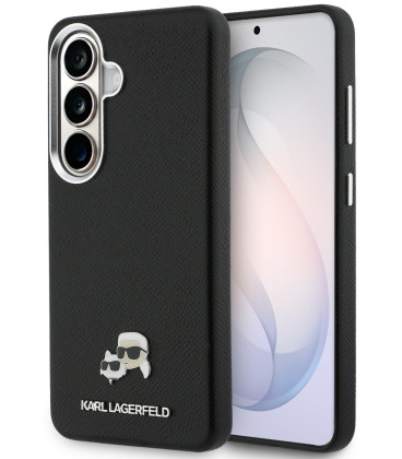 Juodas dėklas Samsung Galaxy S26 telefonui "Karl Lagerfeld Grained PU Leather K&CH Heads Magnetic Case"