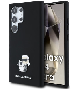 Juodas dėklas Samsung Galaxy S24 Ultra telefonui "Karl Lagerfeld Liquid Silicone Metal Karl and Choupette Case"