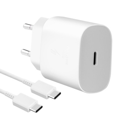 Originalus baltas Samsung 25W 1xType-C pakrovėjas + Type-C - Type-C laidas "EP-TA800EWE + EP-DG980BWE"