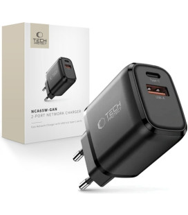 Juodas 1xUSB-A + 1xUSB-C PD65W / QC3.0 pakrovėjas "Tech-Protect NCA65W-GAN 2-Port"