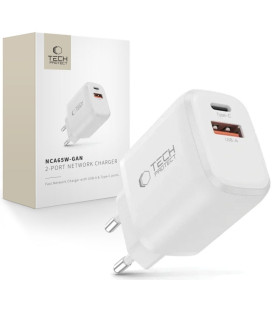 Baltas 1xUSB-A + 1xUSB-C PD65W / QC3.0 pakrovėjas "Tech-Protect NCA65W-GAN 2-Port"