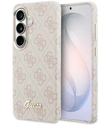 Rožinis dėklas Samsung Galaxy S26 telefonui "Guess PU 4G Script Metal Logo Magnetic Case"