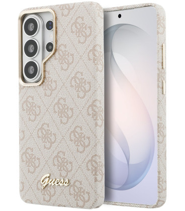 Rožinis dėklas Samsung Galaxy S26 Ultra telefonui "Guess PU 4G Script Metal Logo Magnetic Case"