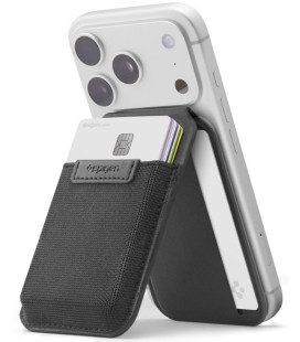 Juodas kortelių dėklas - stovas "Spigen S314-4 Slim Fold Tripod Wallet Magsafe"
