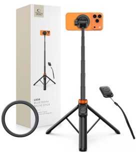 Juoda selfie - asmenukių lazka - trikojis "Tech-Protect L03S Magsafe Bluetooth Selfie Stick Tripod"