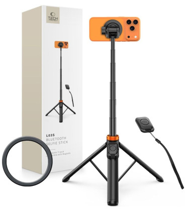 Juoda selfie - asmenukių lazka - trikojis "Tech-Protect L03S Magsafe Bluetooth Selfie Stick Tripod"