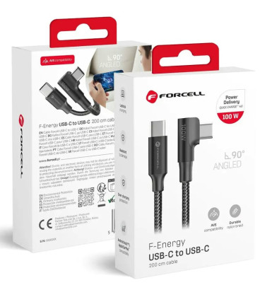 Juodas USB-C - USB-C QC4.0 PD 5A Cafule 200cm laidas "Forcell F-Energy Cafule 90°"