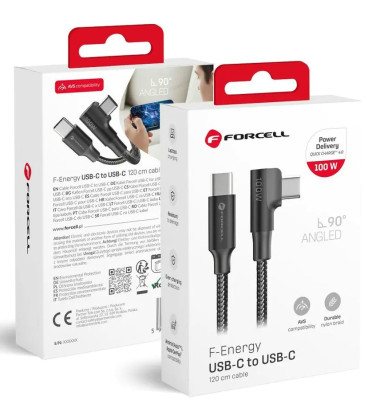 Juodas USB-C - USB-C QC4.0 PD 5A 100W 120cm laidas "Forcell F-ENERGY Cafule 90°"