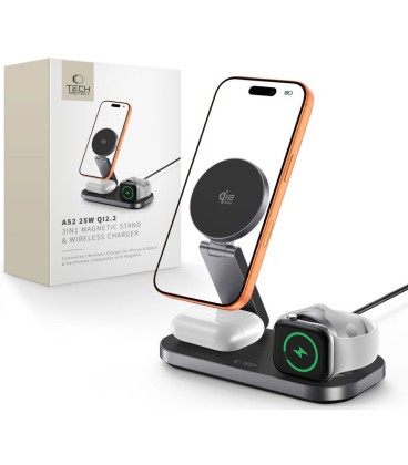 Juodas belaidis 25W pakrovėjas - stovas "Tech-Protect A52 3in1 QI2.2 Magnetic Magsafe"