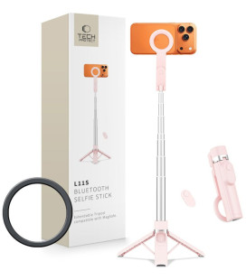 Rožinė selfie - asmenukių lazka - trikojis "Tech-Protect L11S Magsafe Bluetooth Selfie Stick Tripod"