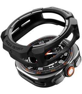 Juodas dėklas Samsung Galaxy Watch Ultra 2 2026 (47 mm) laikrodžiui "Spigen Rugged Armor"