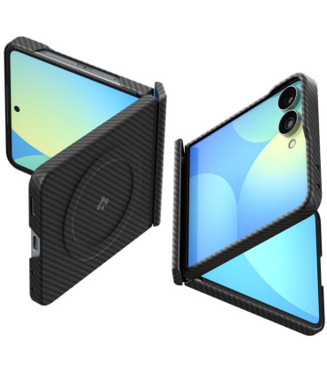 Juodas dėklas Samsung Galaxy Z Flip 8 telefonui "Spigen Airskin Aramid Magsafe"