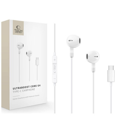 Baltos Type-C ausinės "Tech-Protect Ultraboost Earphone Core G4"