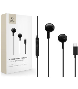 Juodos Type-C ausinės "Tech-Protect Ultraboost Earphone Core G4"