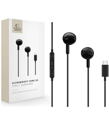 Juodos Type-C ausinės "Tech-Protect Ultraboost Earphone Core G4"