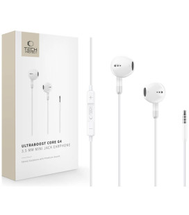 Baltos 3.5mm ausinės "Tech-Protect Ultraboost Earphone Core G4"