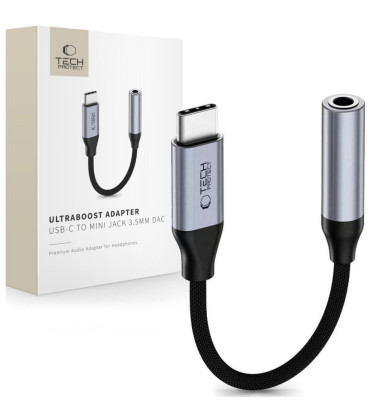Pilkas audio adapteris USB-C - 3.5mm DAC "Tech-Protect Ultraboost"