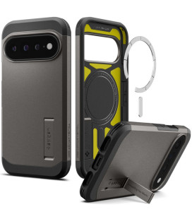 Pilkas (Gunmetal) dėklas Google Pixel 11 Pro XL telefonui "Spigen Tough Armor MAG Magsafe"