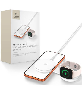 Baltas belaidis 25W Qi2.2 pakrovėjas "Tech-Protect A55 2in1 Magnetic Magsafe"