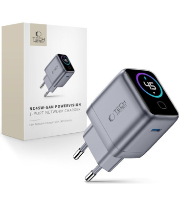 Pilkas 1xUSB-C PD45W pakrovėjas "Tech-Protect PowerVision NC45W-GaN 1-Port"