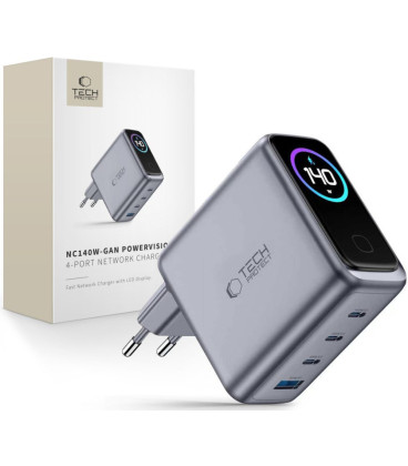 Pilkas 1xUSB-A + 3xUSB-C PD140W / QC3.0 pakrovėjas "Tech-Protect PowerVision NC140W-GaN 4-Port"