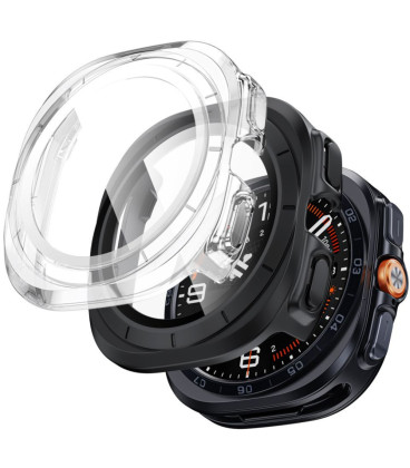 Matinis juodas ir skaidrus dėklai Samsung Galaxy Watch Ultra 2 2026 (47mm) laikrodžiui "Tech-Protect Defense 2-Pack"