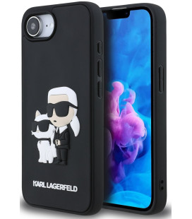 Juodas dėklas Apple iPhone 16e / 17e telefonui "Karl Lagerfeld 3D Rubber Karl and Choupette Case"