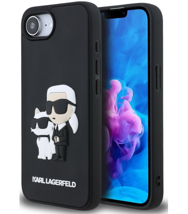 Juodas dėklas Apple iPhone 16e / 17e telefonui "Karl Lagerfeld 3D Rubber Karl and Choupette Case"